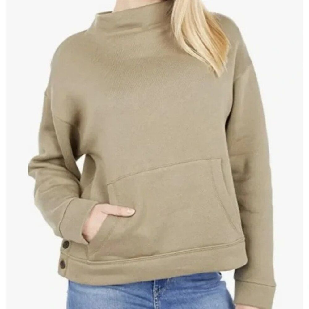 Madewell MWL Mockneck Green Tan Pullover Sweater Button Sides Sz XS MC237